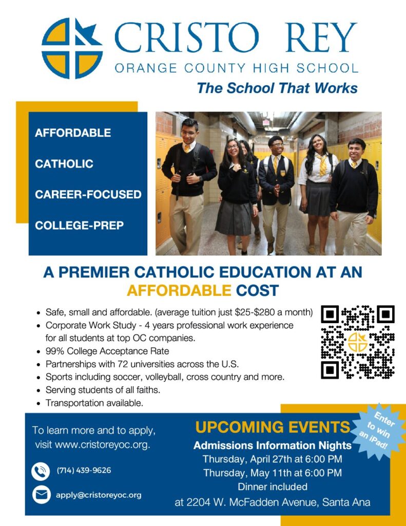 Cristo Rey High School will host Admissions Information Nights on April 27 and May 11